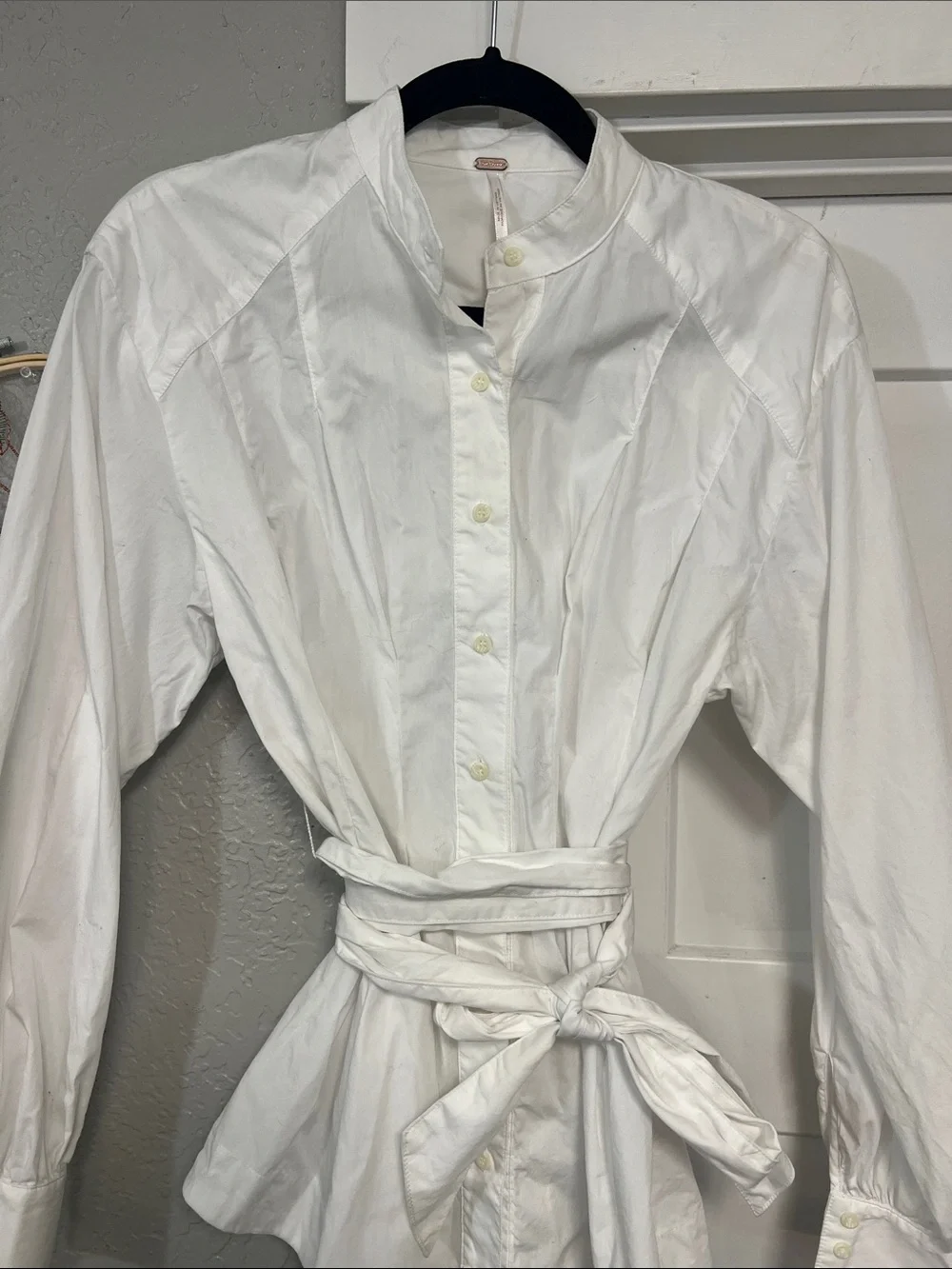 FREE PEOPLE WOMEN’S WHITE ABBEY BUTTON UP LONG SLEEVE COTTON SHIRT WRAP TIE XS